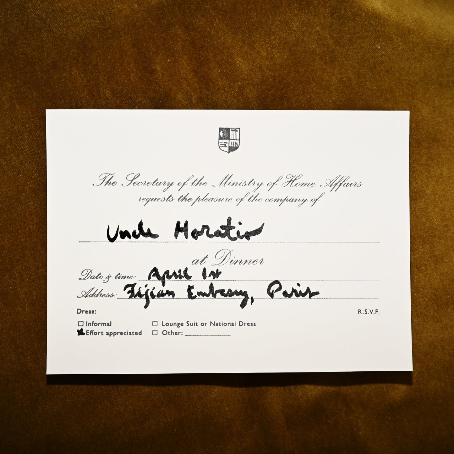 Diplomat dinner invitation set | 5x7"